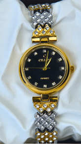 TWO-TONE ( GOLD & SILVER ) CHAIN WRIST WATCH FOR LADIES PREMIUM QUALITY