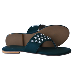 DARK OLIVE COLOUR STUDDED OPEN-TOE SLIPPER WITH PREMIUM QUALITY