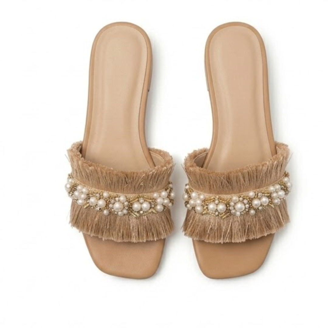 Embellished Fringe Block Heel – Mint Green