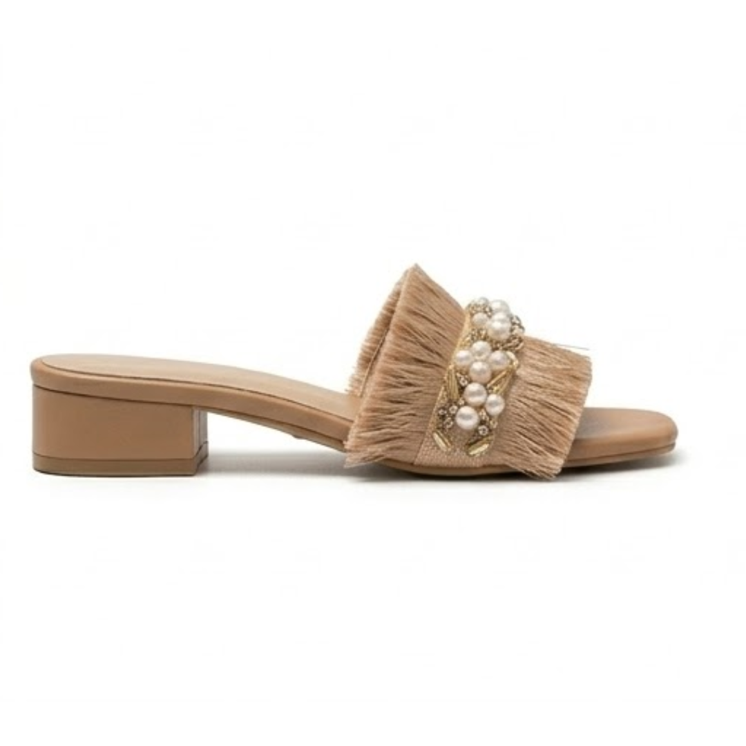 Embellished Fringe Block Heel – Mint Green
