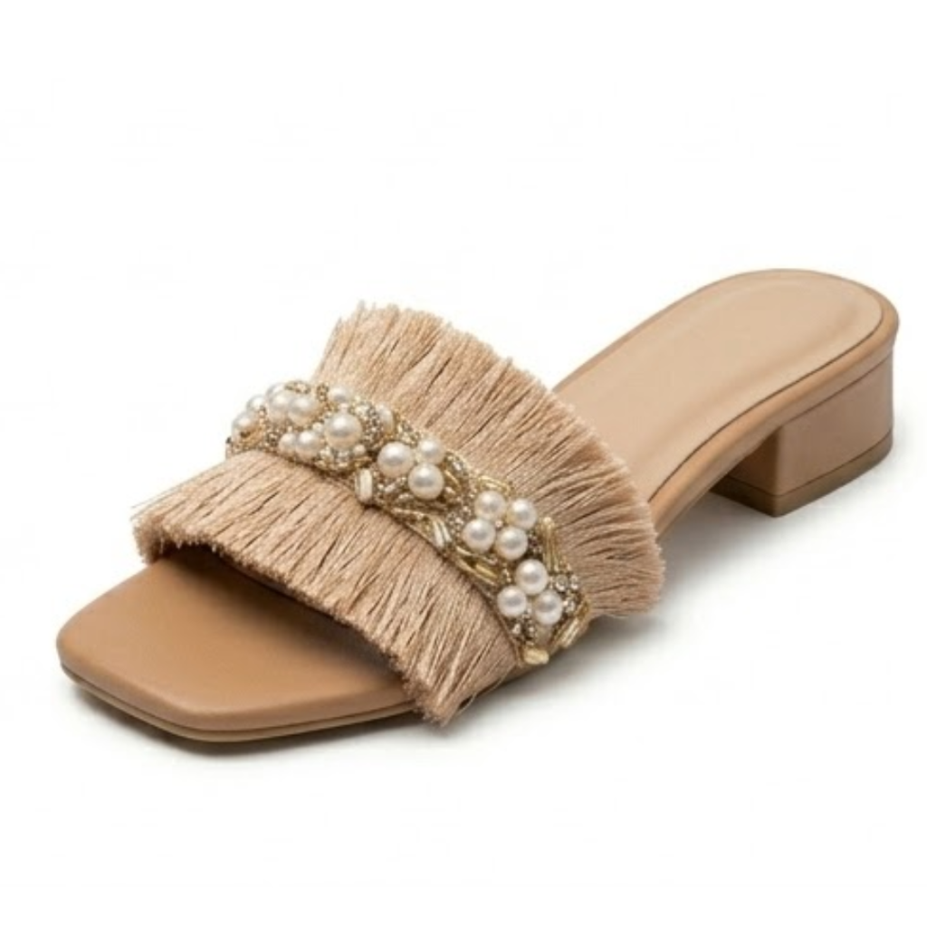 Embellished Fringe Block Heel – Mint Green