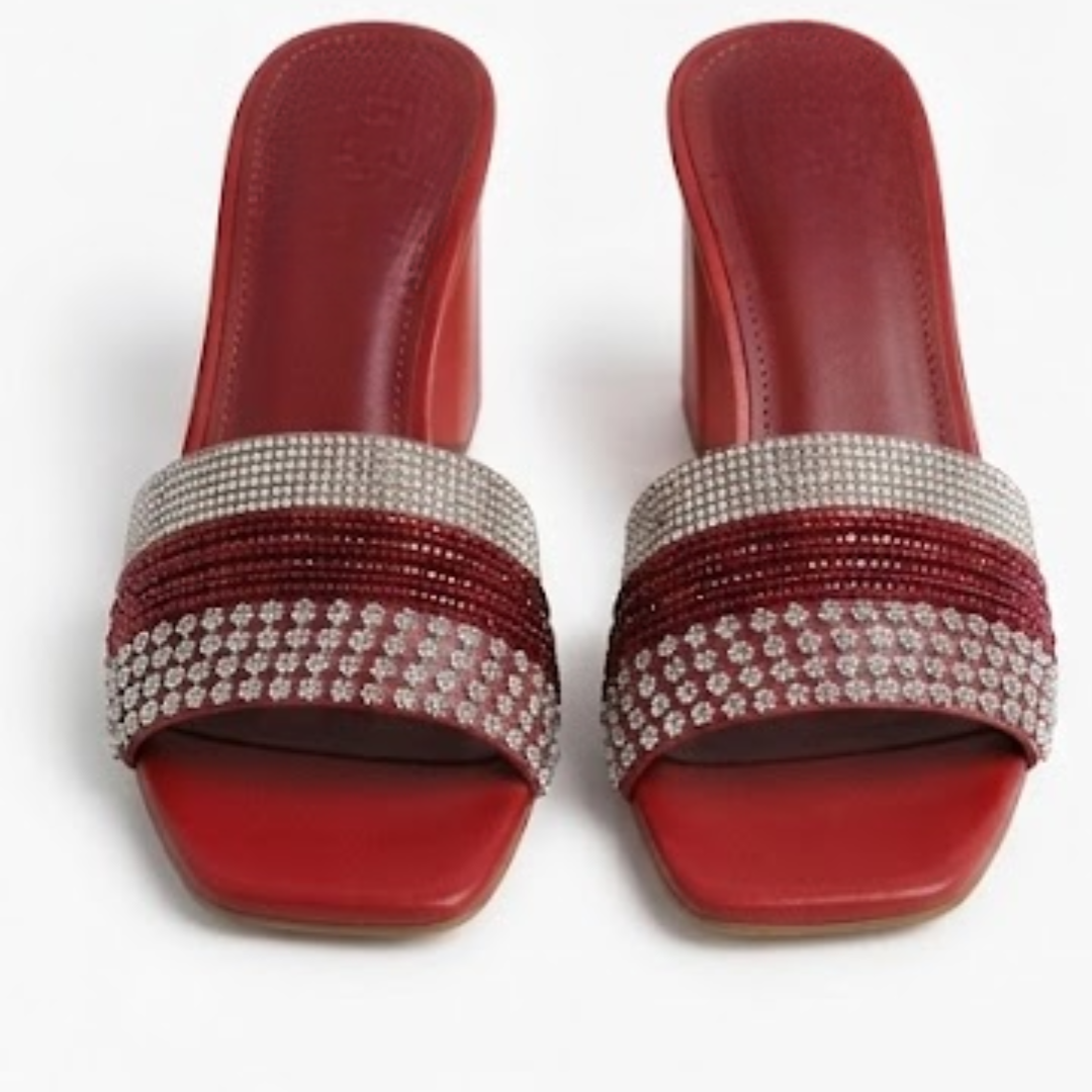 Embellished Block Heel Slip-On Sandals
