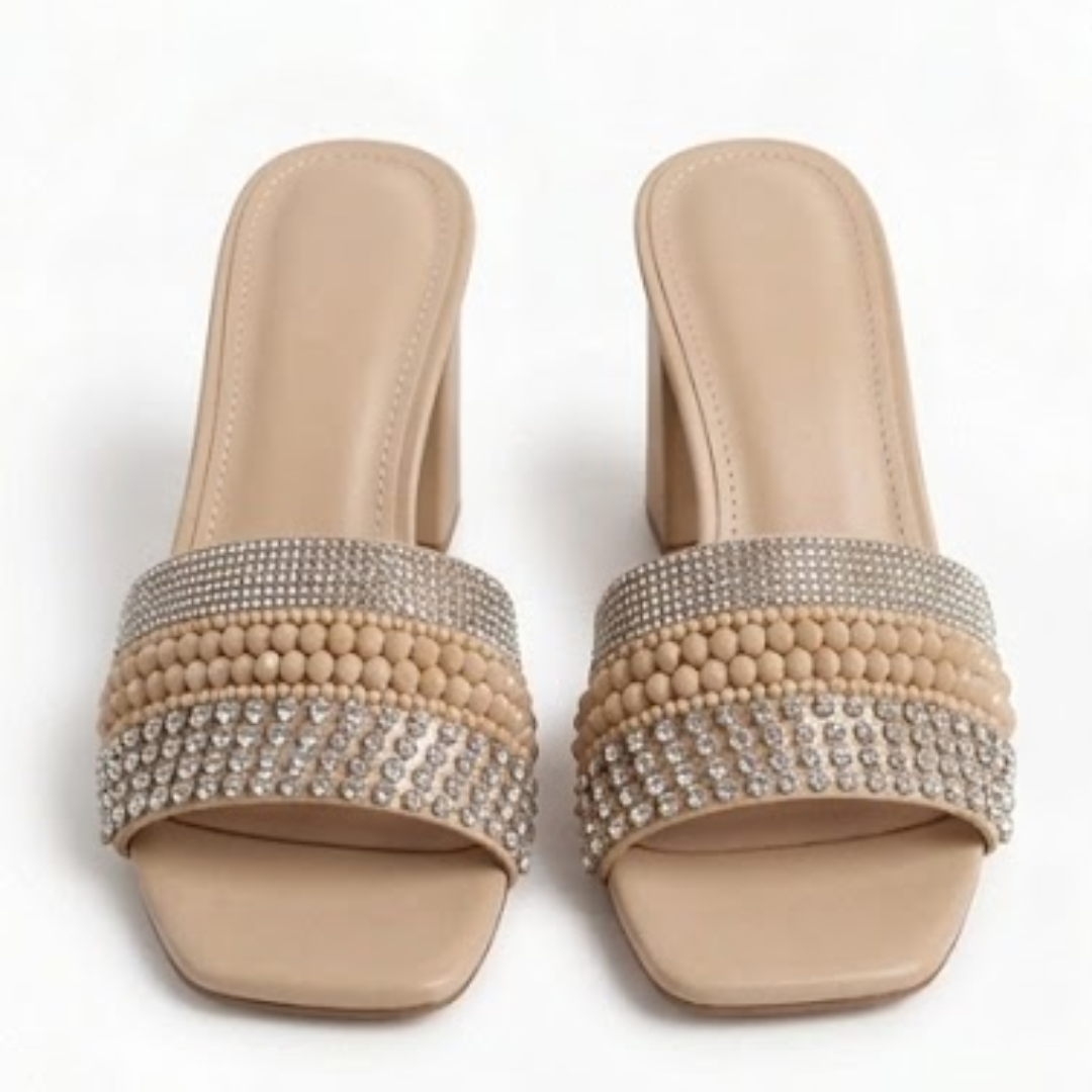 Embellished Block Heel Slip-On Sandals