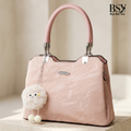 Pink Floral Handbag with Cute Pom-Pom Charm