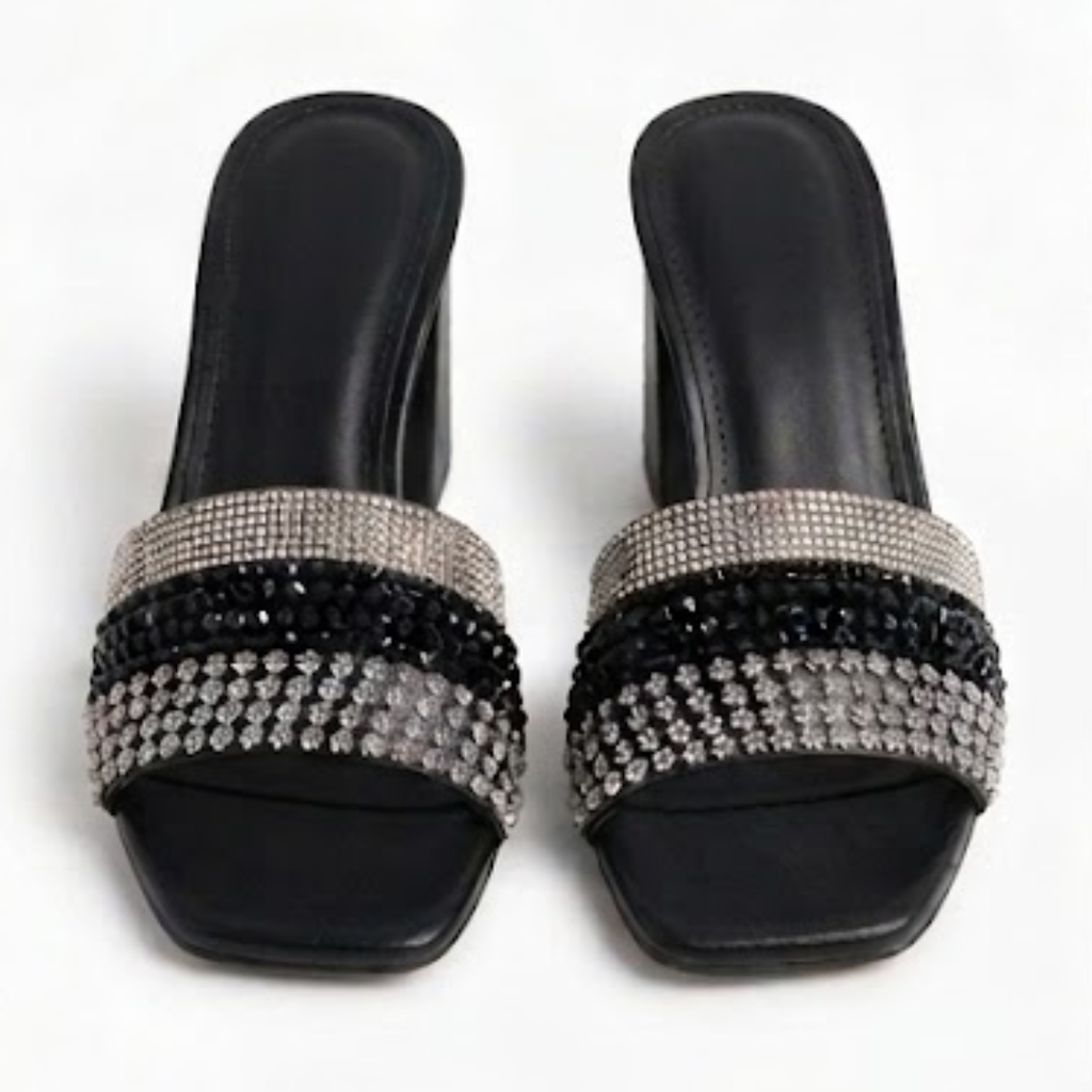 Embellished Block Heel Slip-On Sandals