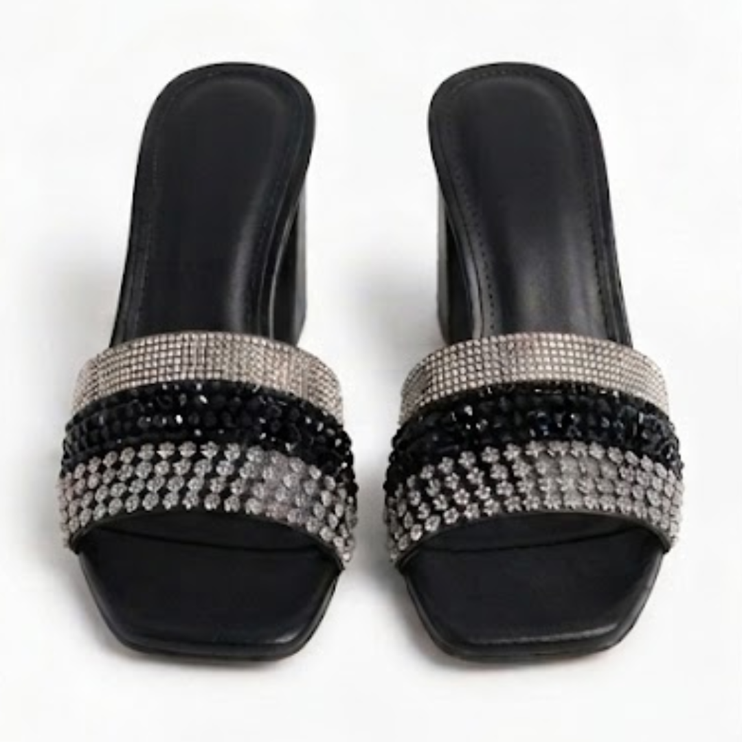 Embellished Block Heel Slip-On Sandals