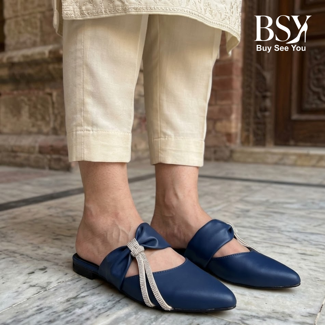 BSY Women's Bow Pointed Mules