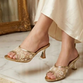 Gold metallic peep-toe high heels with premium quality