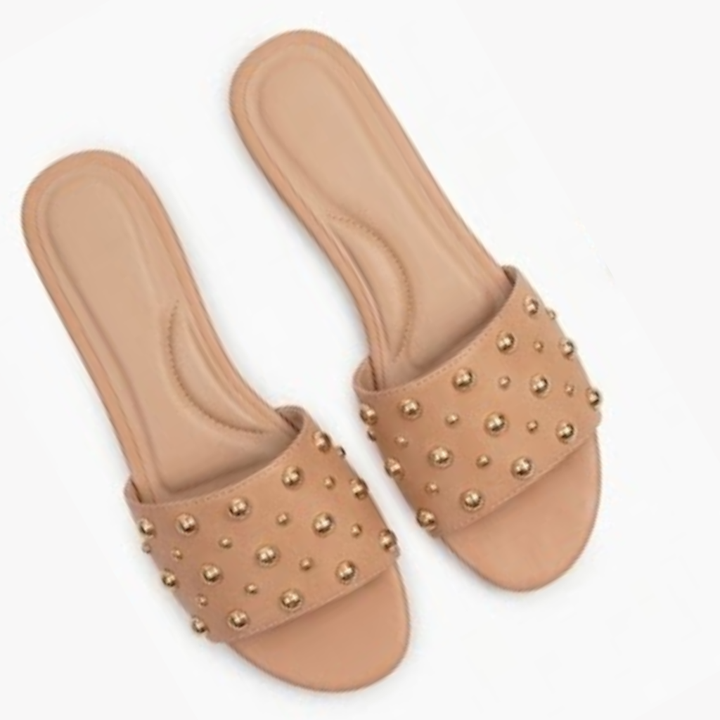 Studded Flat Slide Sandals