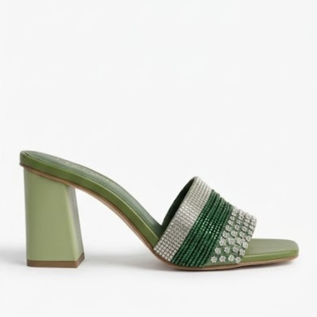Embellished Block Heel Slip-On Sandals