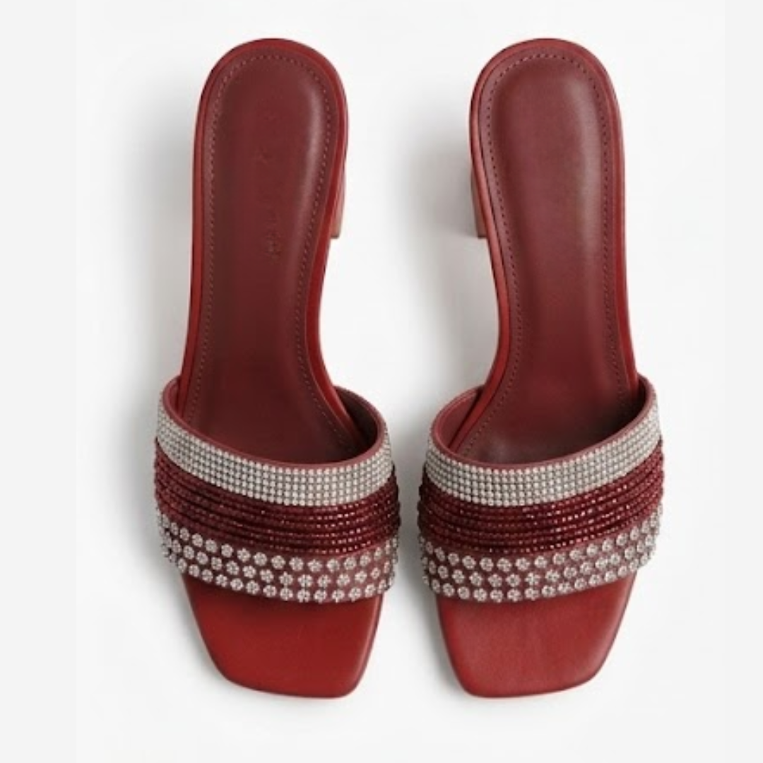 Embellished Block Heel Slip-On Sandals