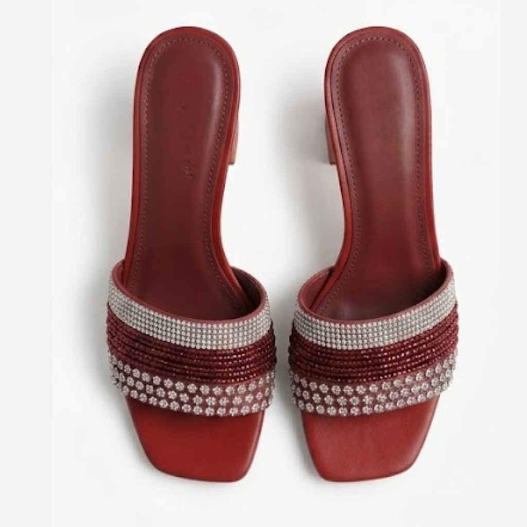 Embellished Block Heel Slip-On Sandals
