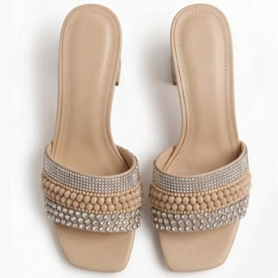 Embellished Block Heel Slip-On Sandals