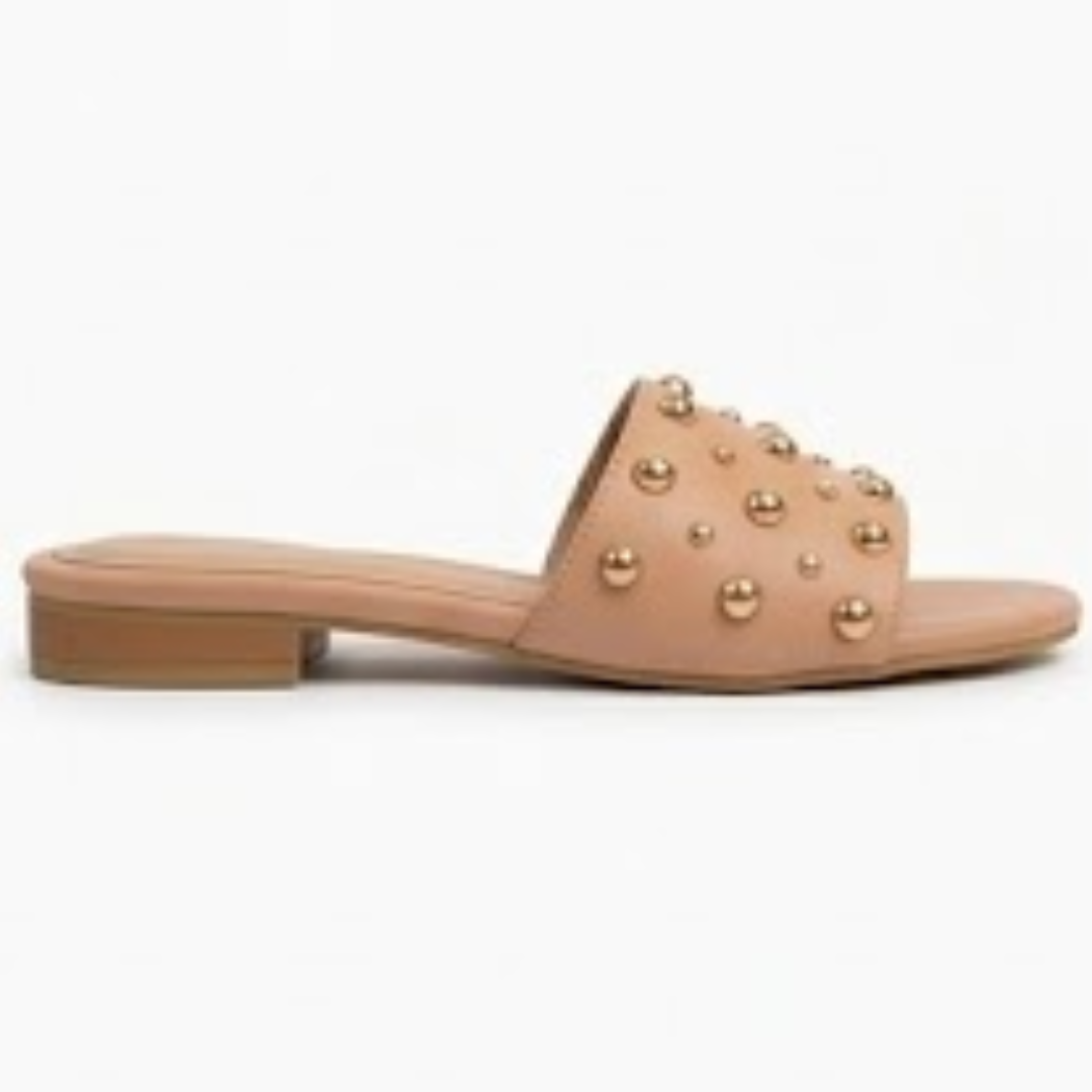 Studded Flat Slide Sandals