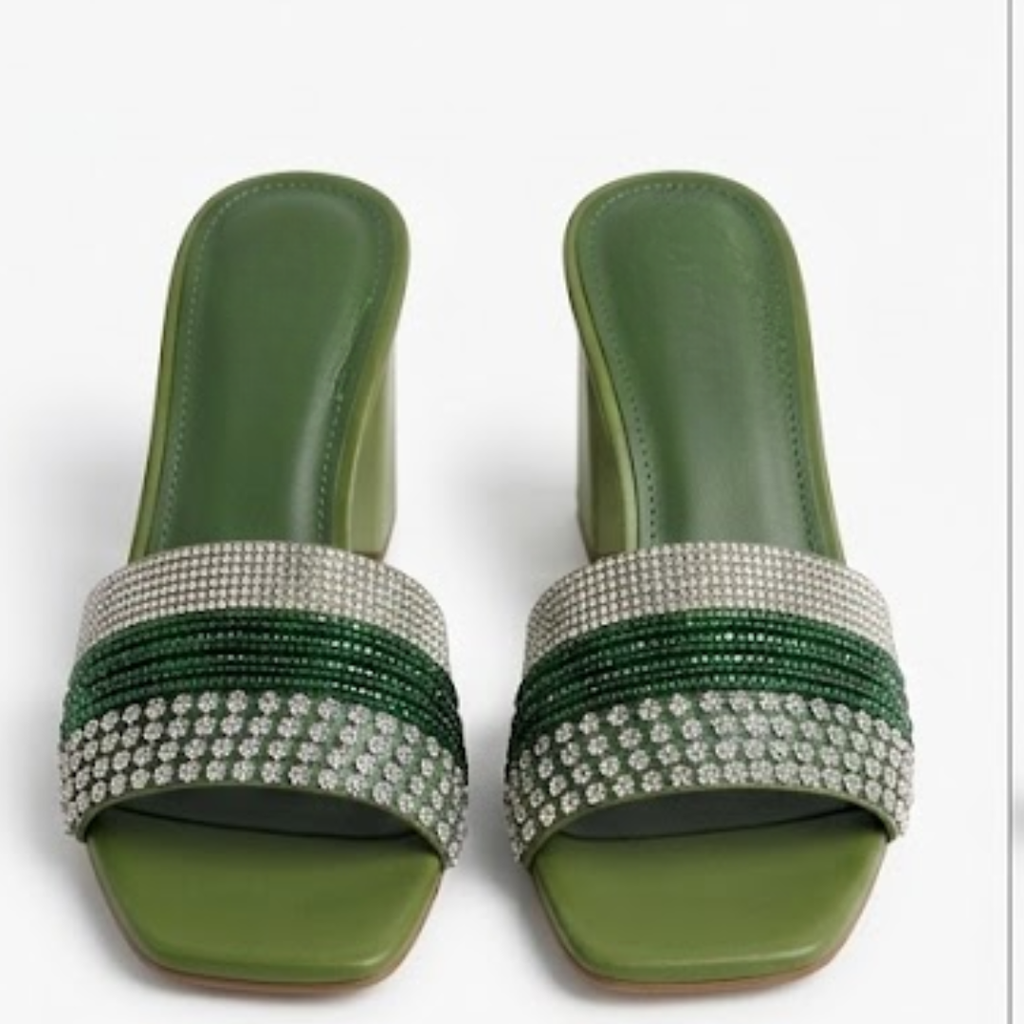 Embellished Block Heel Slip-On Sandals