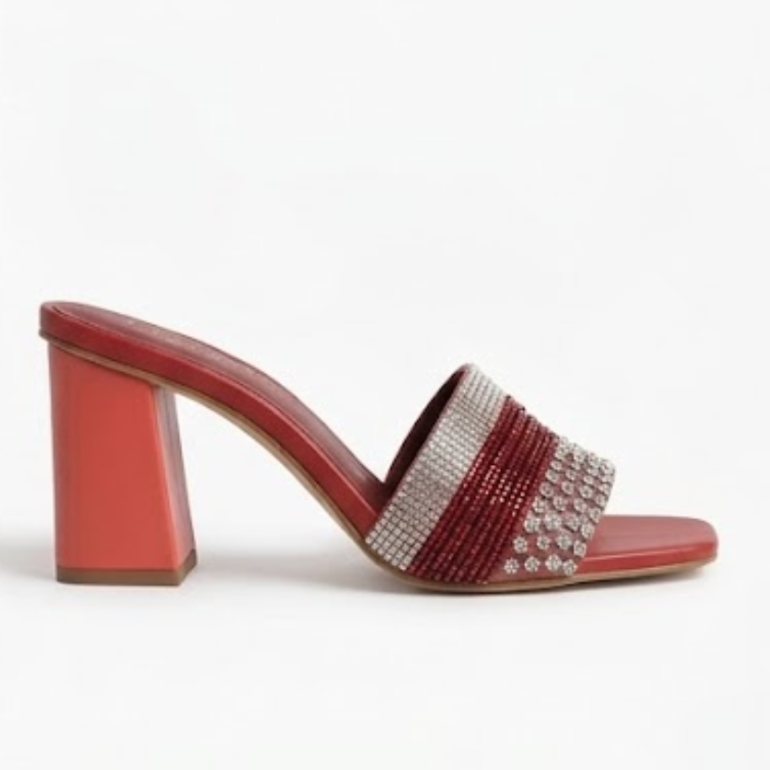 Embellished Block Heel Slip-On Sandals