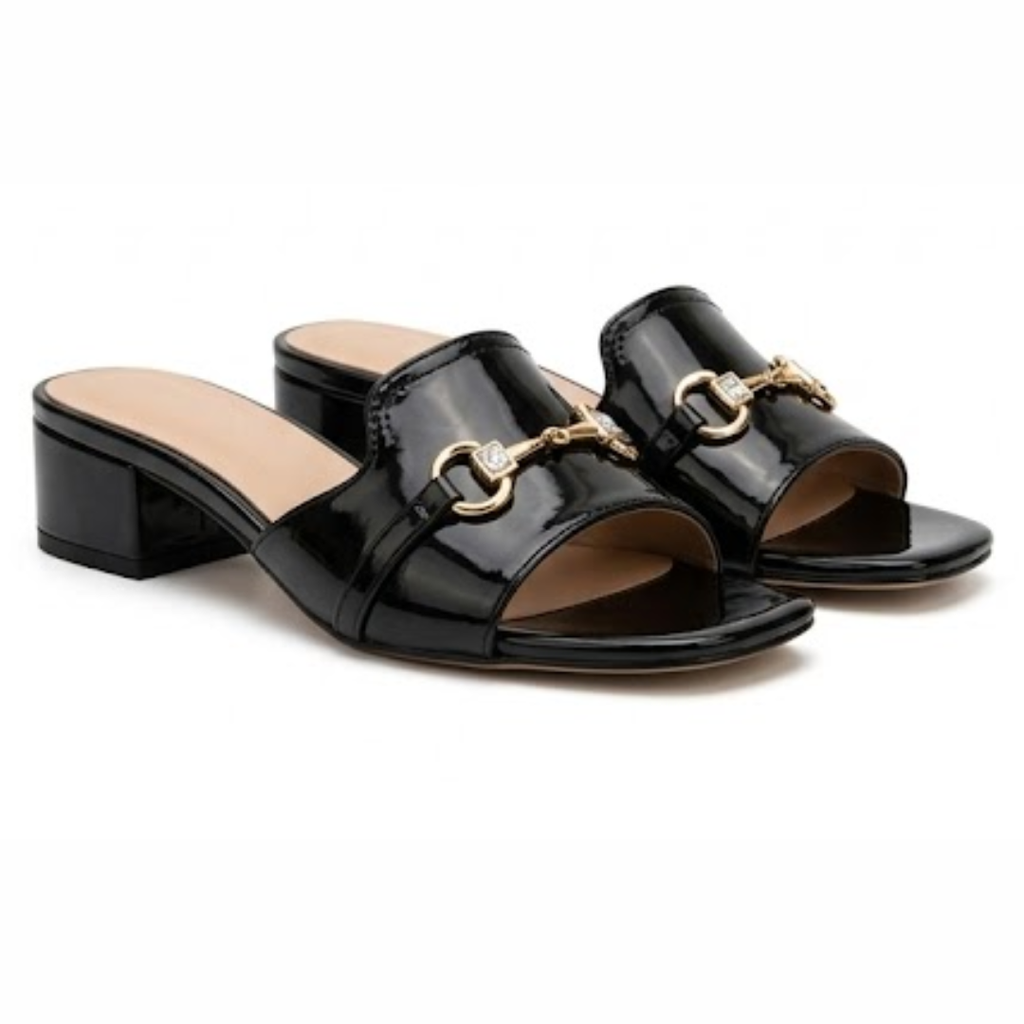 Midnight Luxe Block Heel Slides