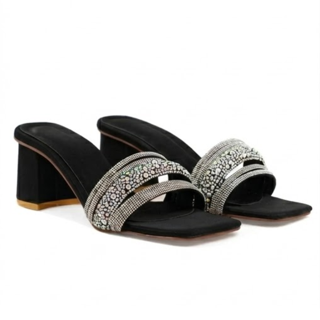 Black wedge block heel  sandals with premium quality