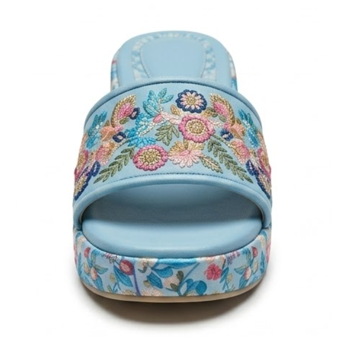 Floral Embroidered Platform Slide Sandals