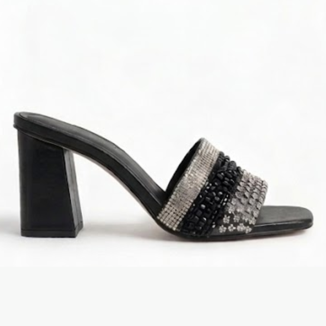Embellished Block Heel Slip-On Sandals