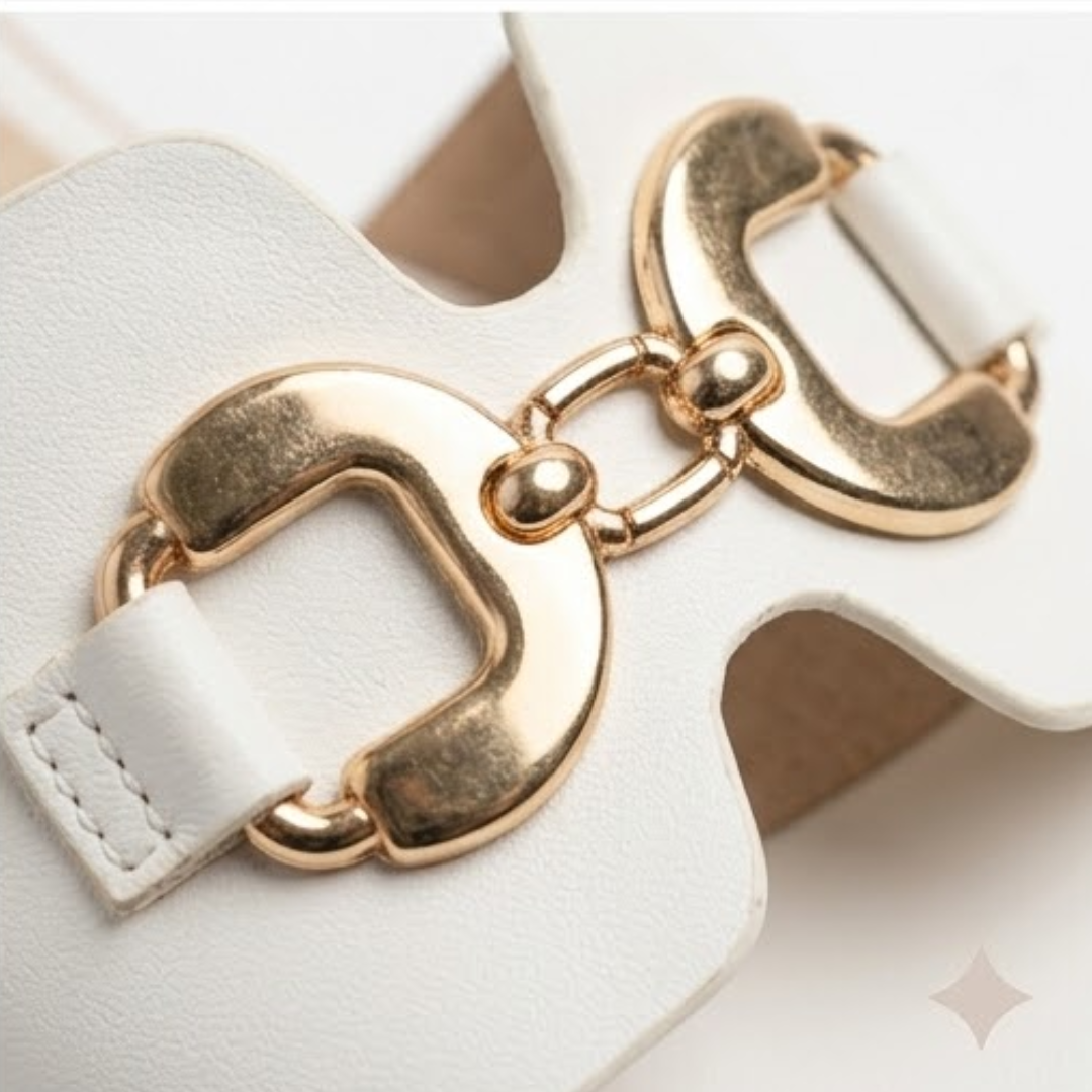 White Buckle-Detail Flat Slides