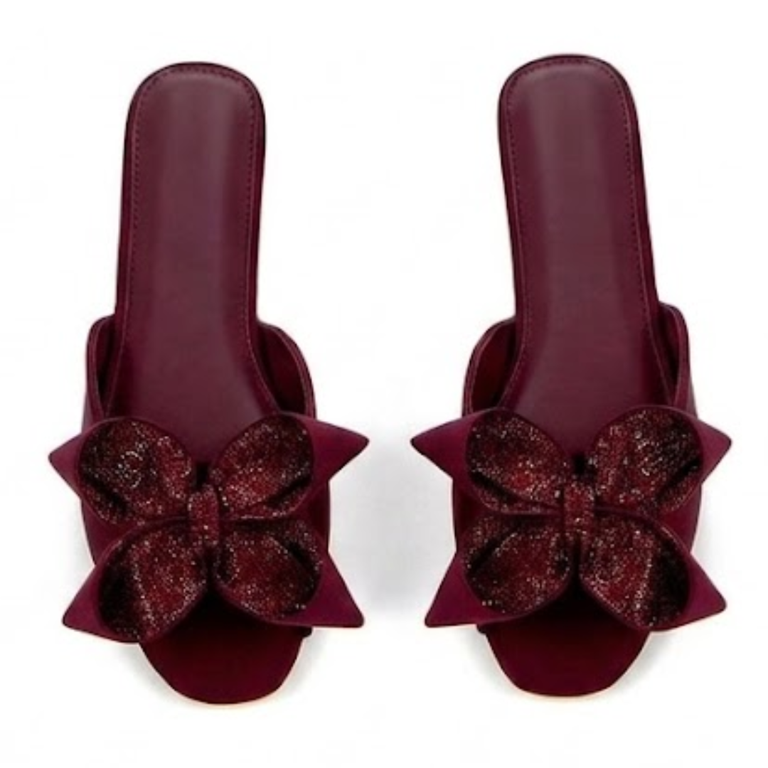 Fancy boww flat slippers