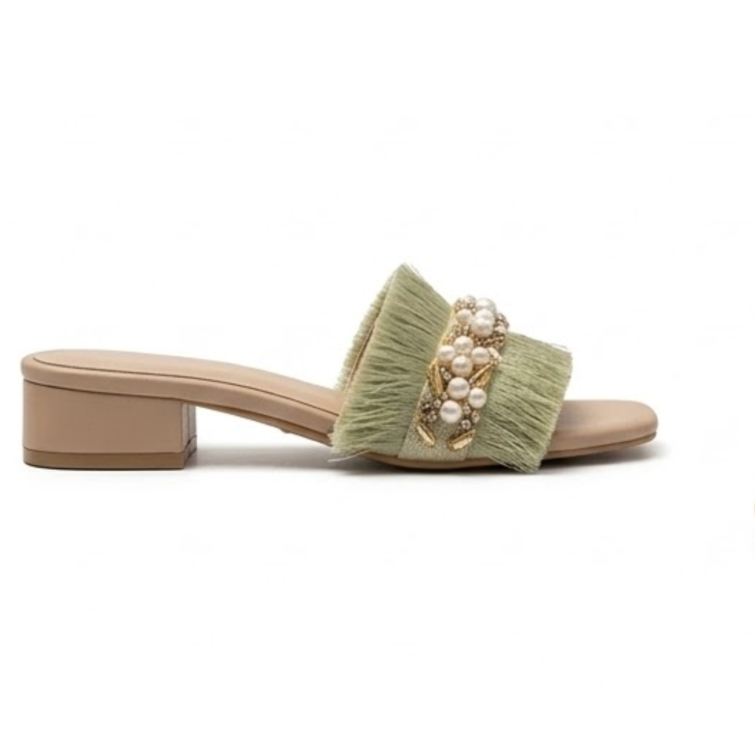Open-toe slip-on mules with a low block heel