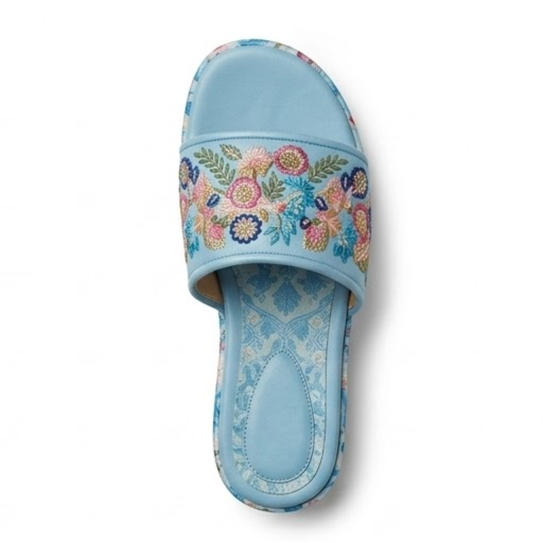 Floral Embroidered Platform Slide Sandals