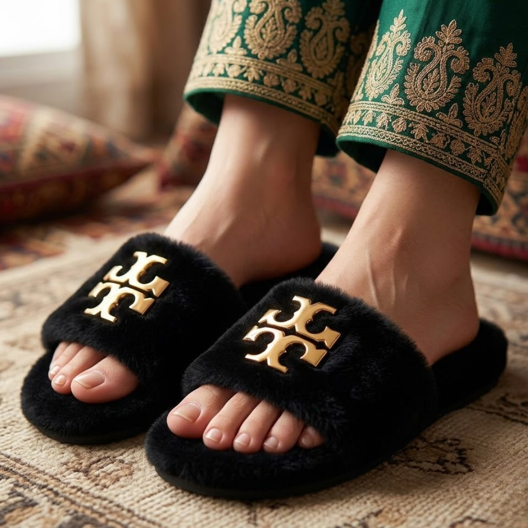 Designer Logo Quilted Slide Slippers