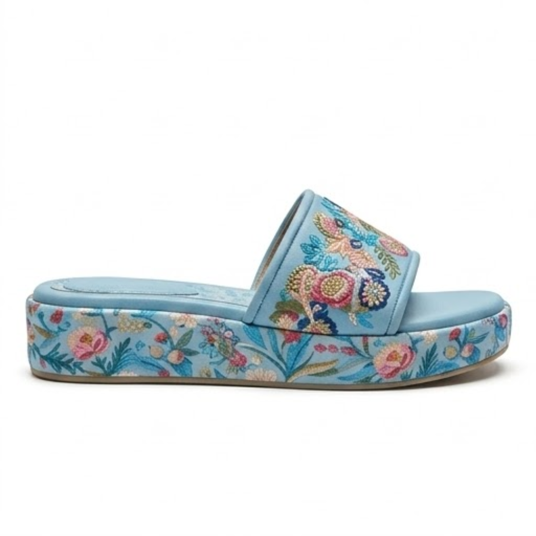 Floral Embroidered Platform Slide Sandals