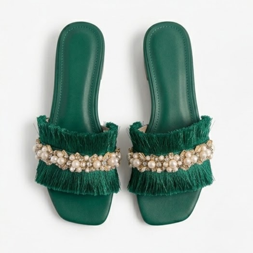 Embellished Fringe Block Heel – Mint Green